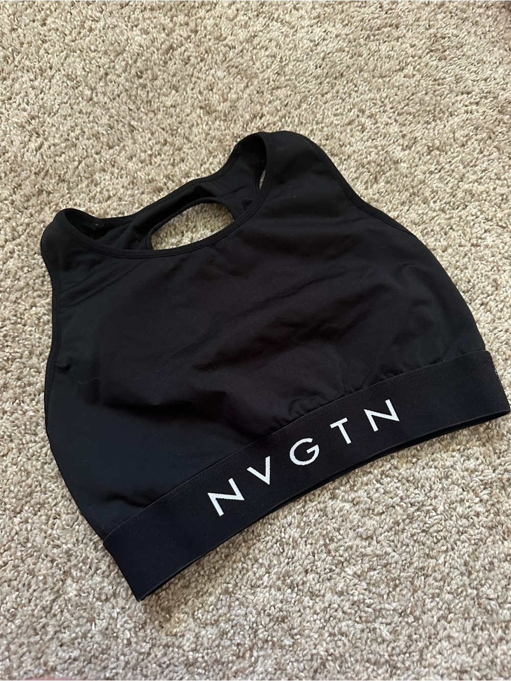 NVGTN Black High-Neck Athletic Sports Bra with Logo Band